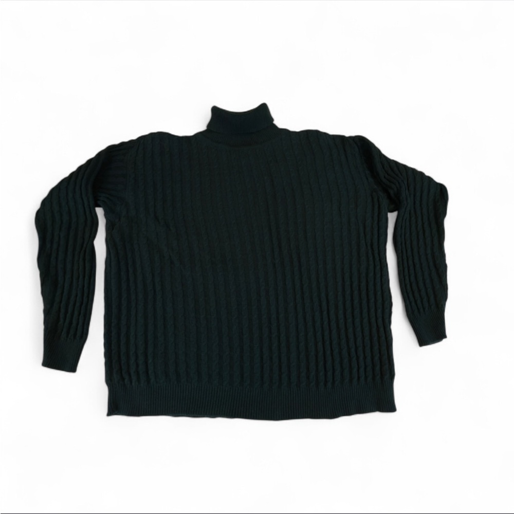 VTG Dark Green Cotton Cable Knit Turtleneck Sweater XL